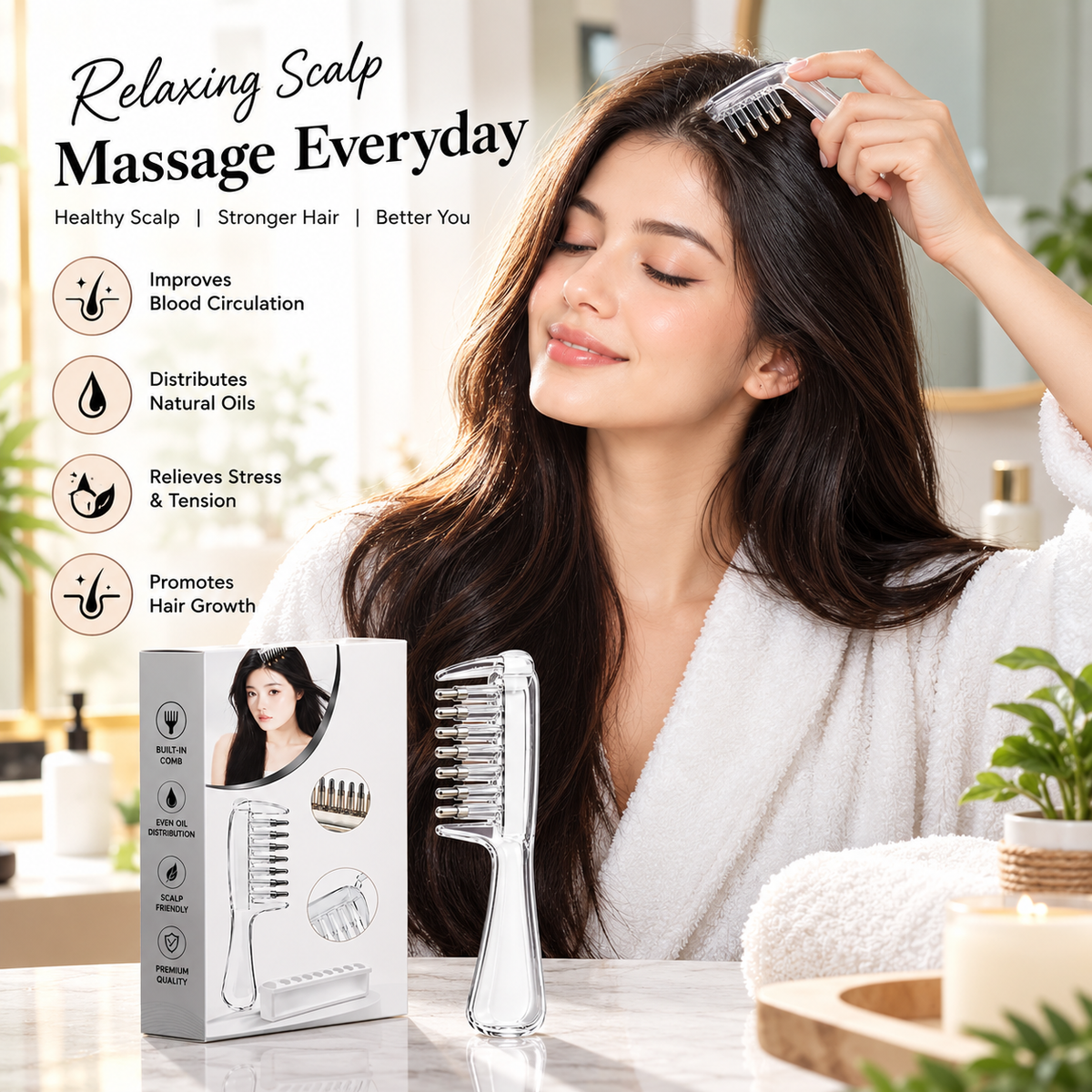 Scalp Massage Hair Comb – Gentle Scalp Massager & Hair Oil Applicator
