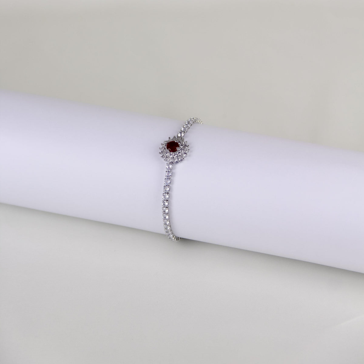 Silver-tone Emerald-cut Red Stone Pave Bracelet