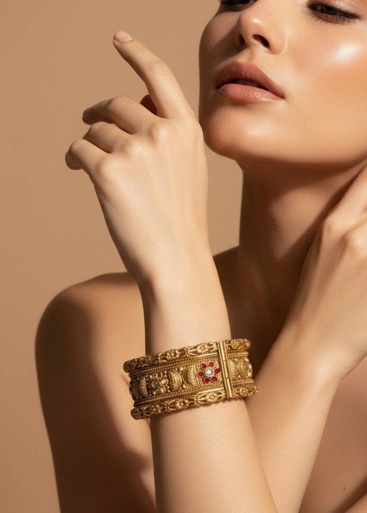 Kundan-inspired Ruby Emerald Bangle