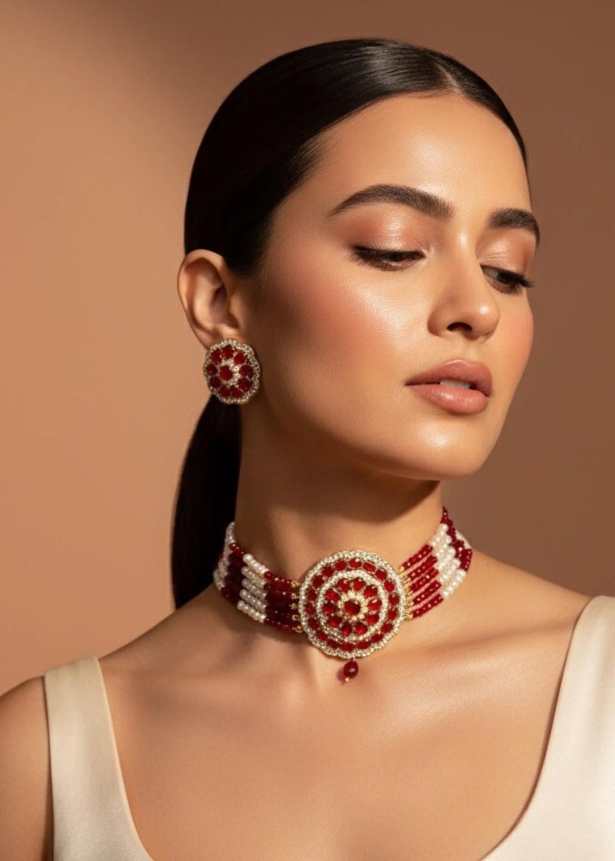 Ruby Pearl Regal Choker Set