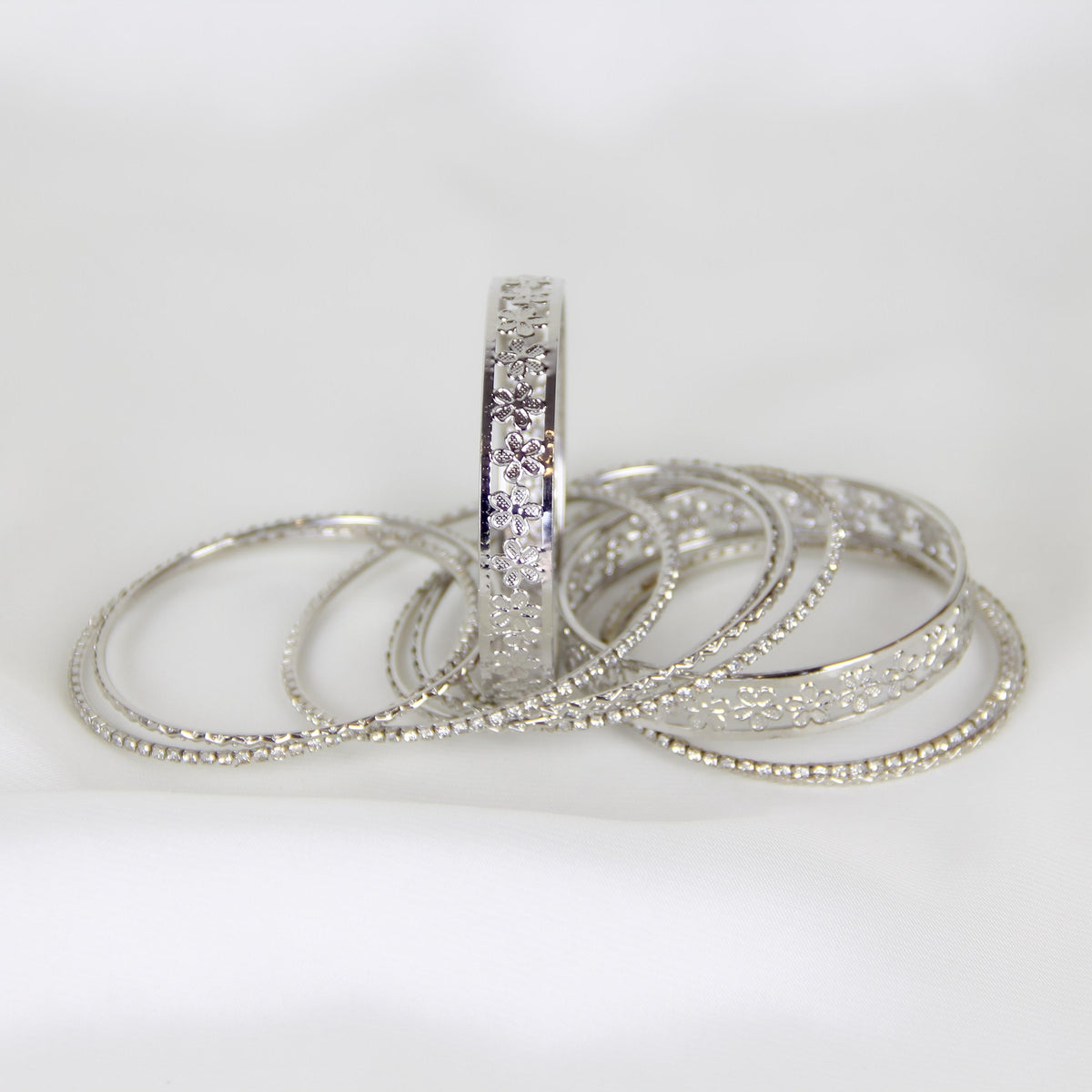 Crystal Accent Silver Bangles