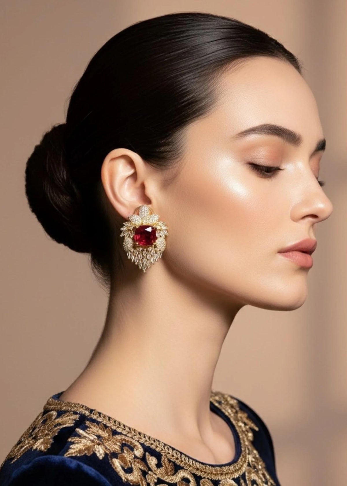 Red Ruby Crown Earrings