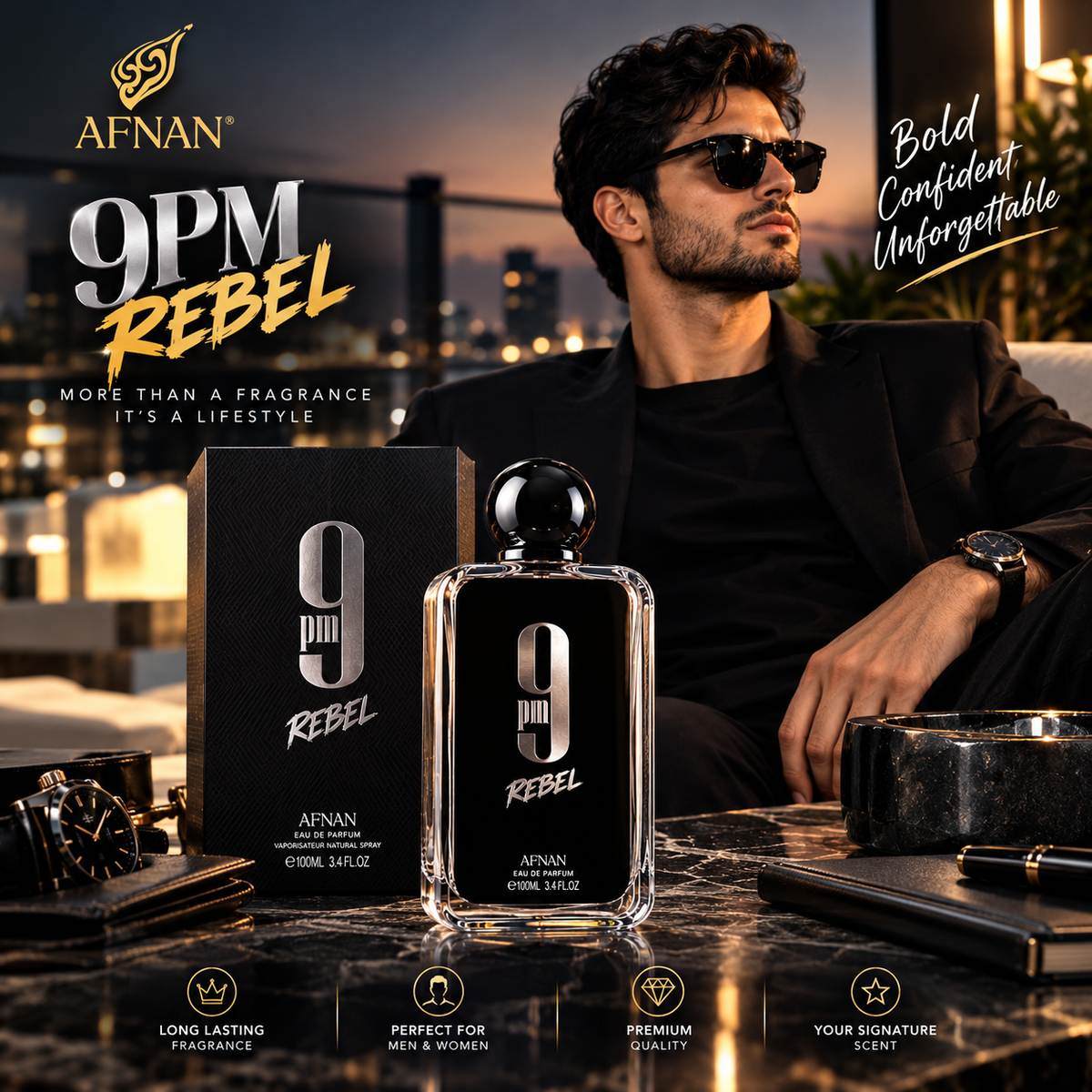 Afnan 9PM Rebel Eau De Parfum 100ml – Unisex Perfume in Pakistan