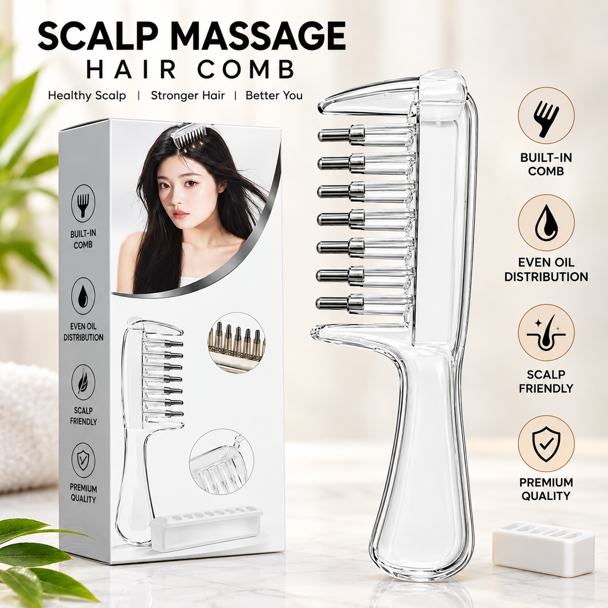 Scalp Massage Hair Comb – Gentle Scalp Massager & Hair Oil Applicator