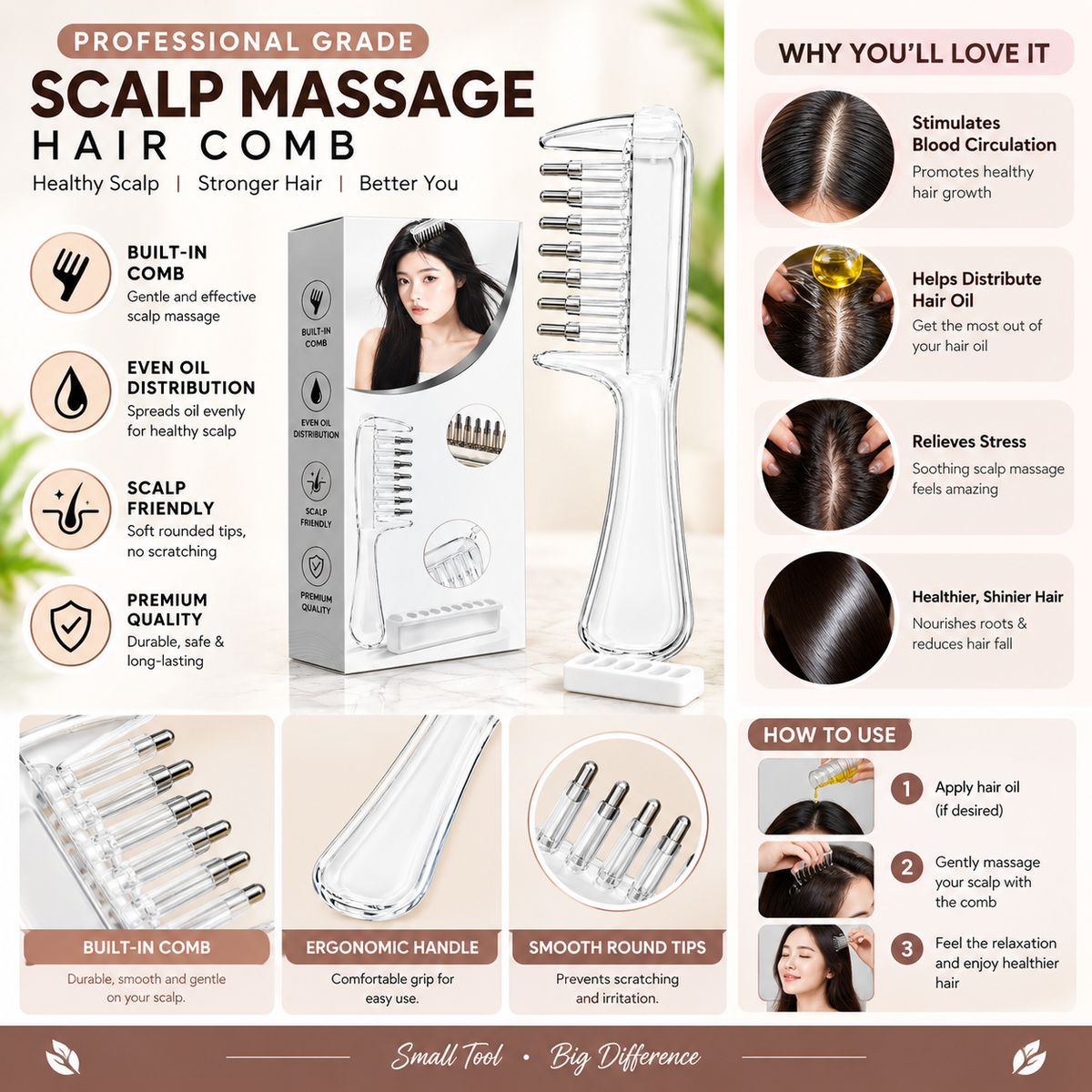 Scalp Massage Hair Comb – Gentle Scalp Massager & Hair Oil Applicator