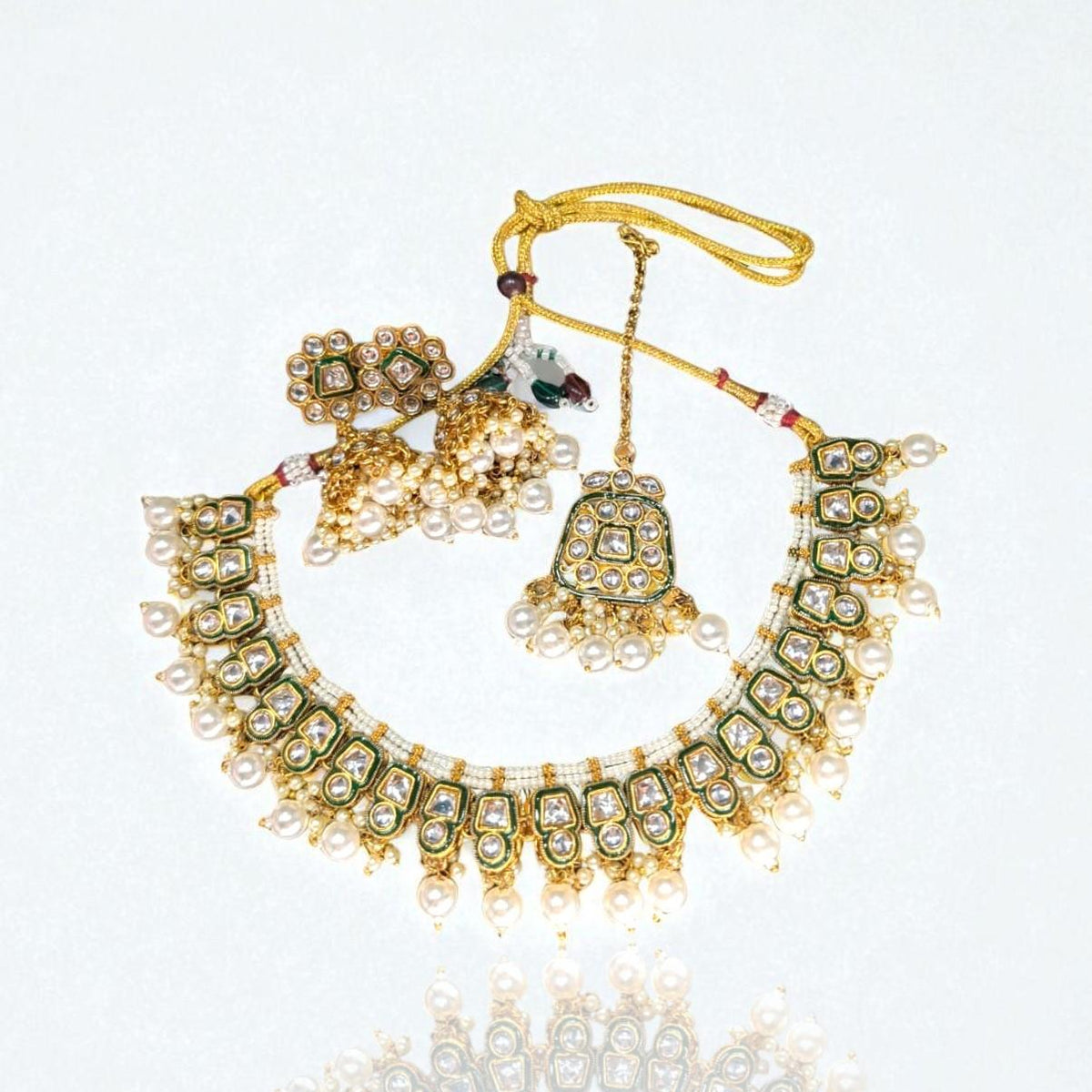 Emerald Green Kundan Delicacy Set