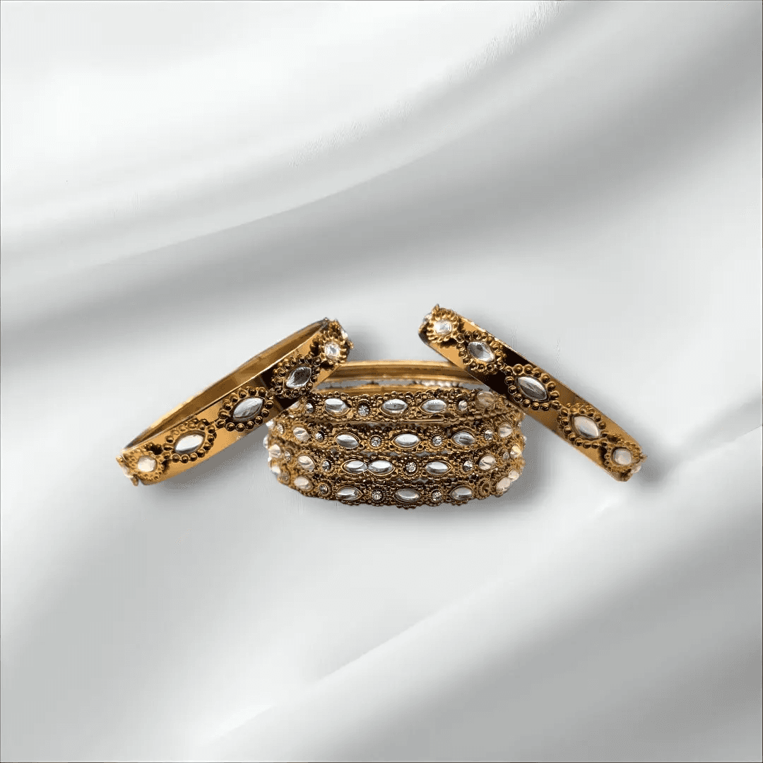 Kundan Pear Kara Bangle Set