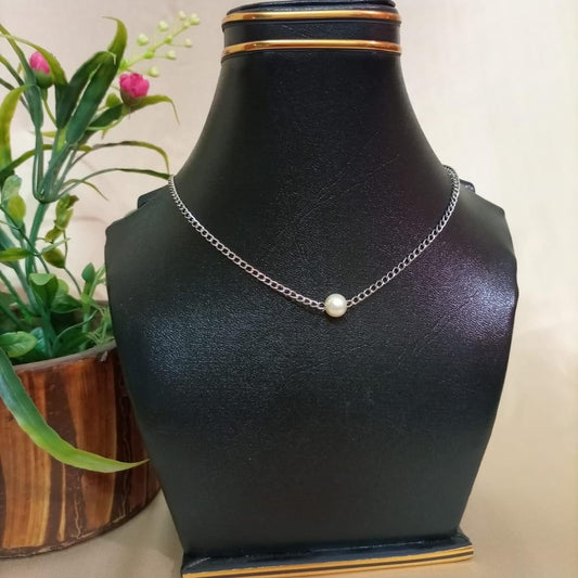 Silver Chain With Single Pearl