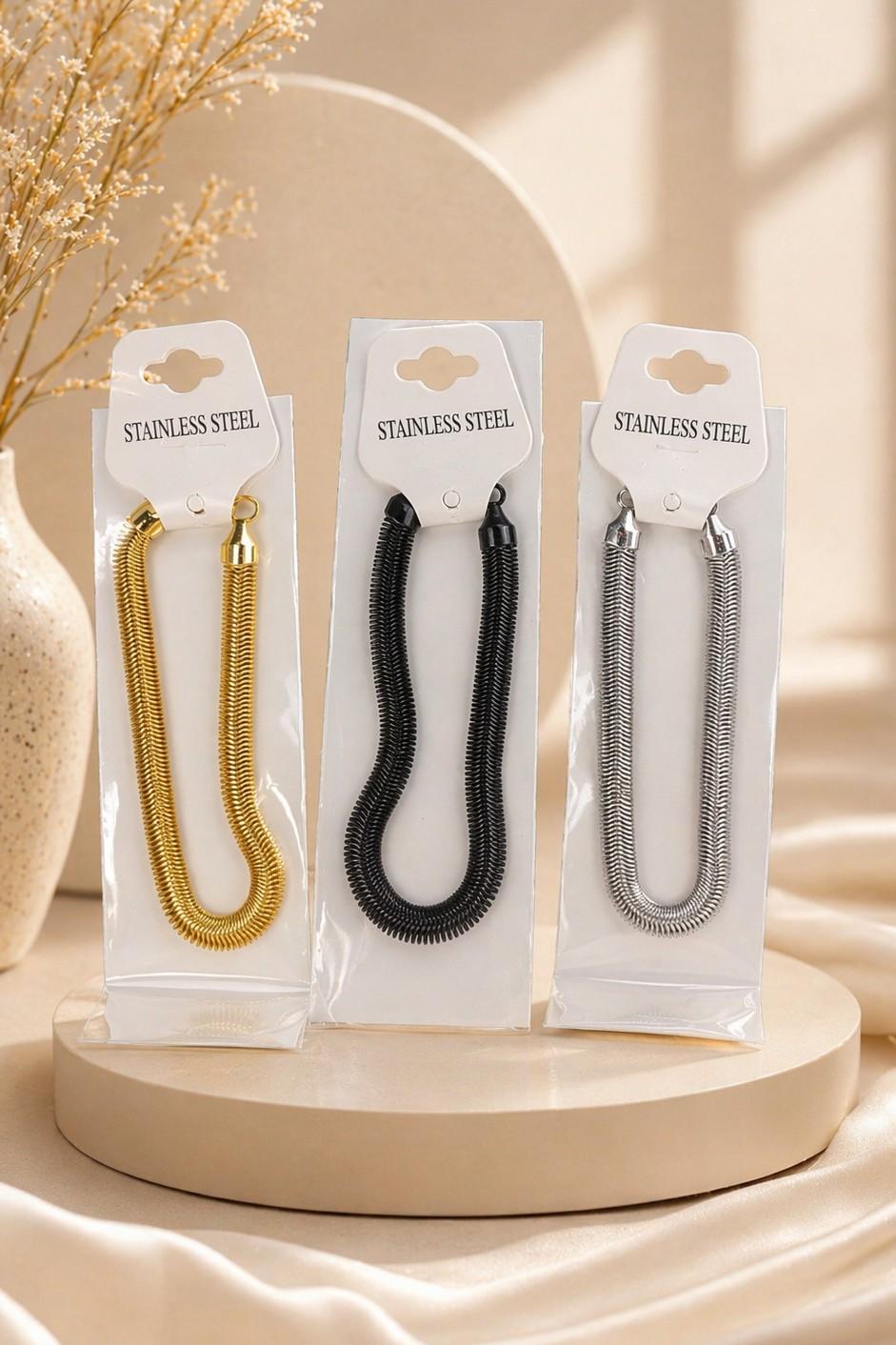 Mens & Woman Premium Stainless Steel Snake Chain Keychain - Gold, Black & Silver Trio