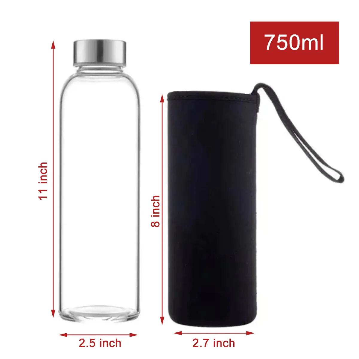 Glass Water Bottle With Black Cover 750ml Bpa-free