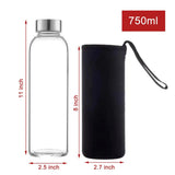 Glass Water Bottle With Black Cover 750ml Bpa-free
