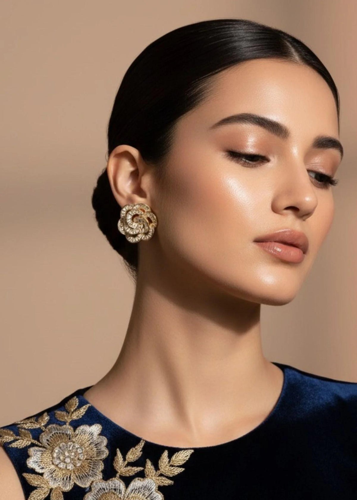 Golden Diamond Stud Earrings