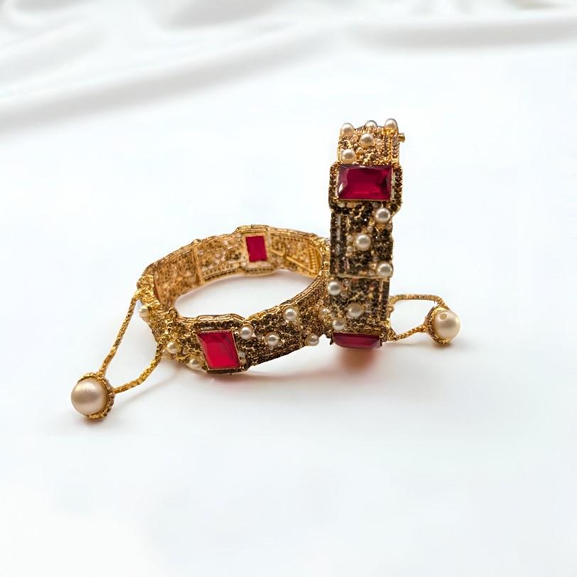 Regal Ruby And Pearl Bracelet