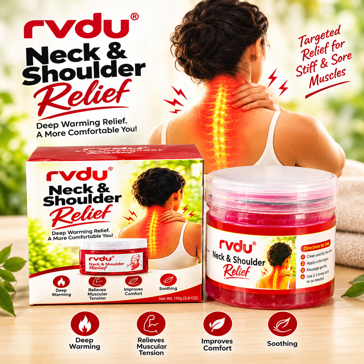 rvdu Neck & Shoulder Relief Gel – Warming Massage Gel for Neck & Shoulder Comfort