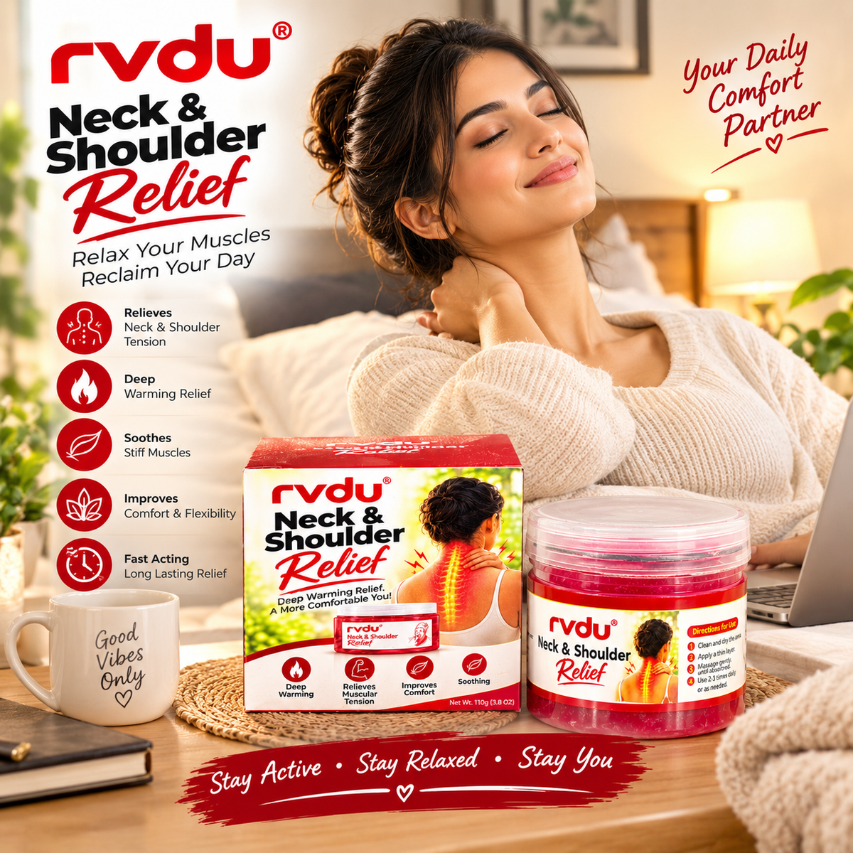 rvdu Neck & Shoulder Relief Gel – Warming Massage Gel for Neck & Shoulder Comfort